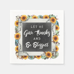 Blessed Thanksgiving Fall Sunflowers Family Dinner Napkins