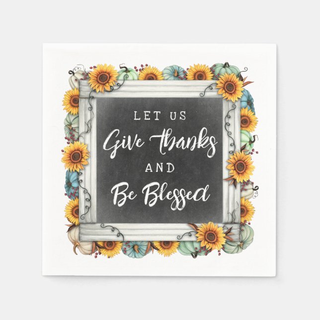 Blessed Thanksgiving Fall Sunflowers Family Dinner Napkins (Front)