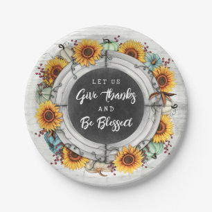 Blessed Thanksgiving Fall Sunflowers Family Dinner Paper Plates