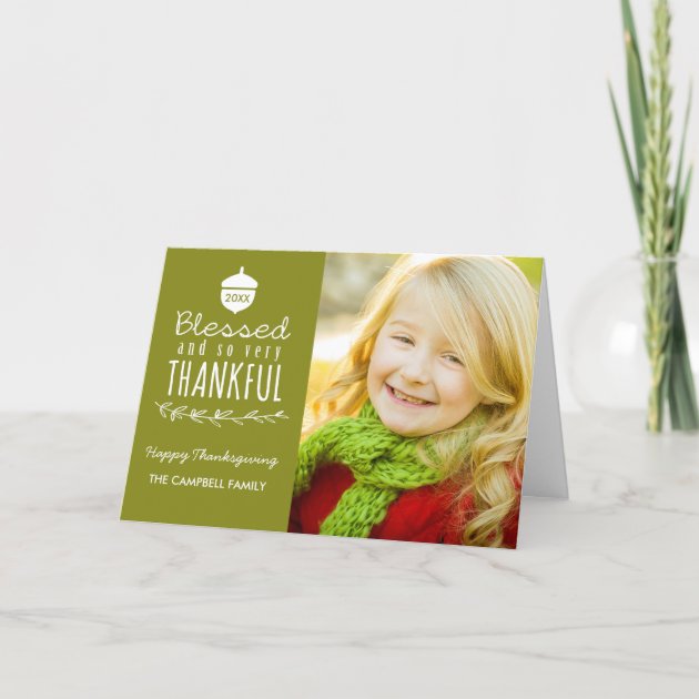 Blessed Thanksgiving Photo Greeting Card / Olive