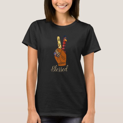 Blessed Thanksgiving Turkey Peace Hand Sign   T_Shirt