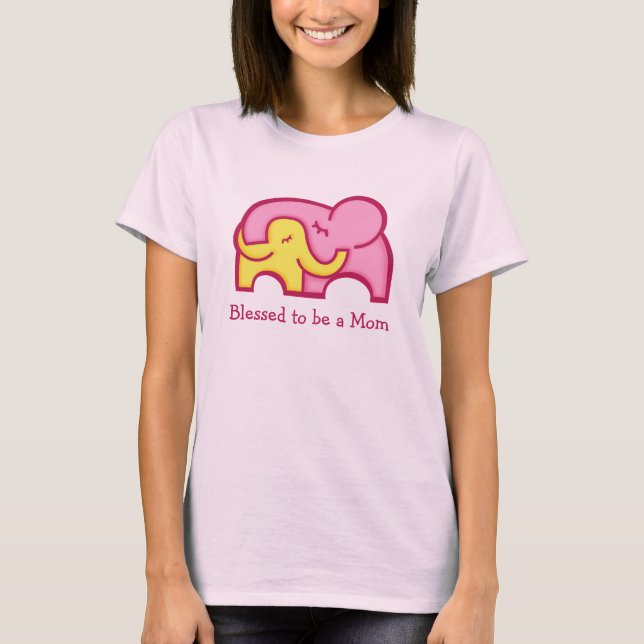 Blessed to be a mom elephant & calf hug t-shirt (Front)