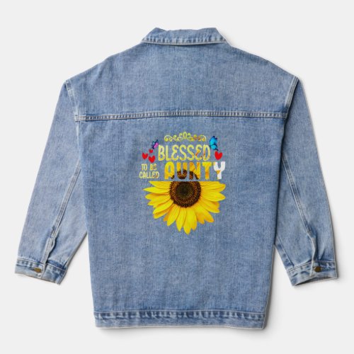 Blessed To Be Called Aunty Womens Sunflower Aunty  Denim Jacket