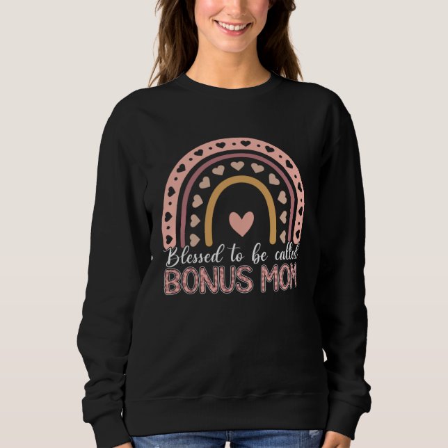 Blessed To Be Called Bonus Mom Leopard Rainbow Mom Sweatshirt (Front)