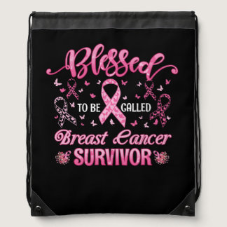 Blessed To Be Called Breast Cancer Survivor Pink R Drawstring Bag