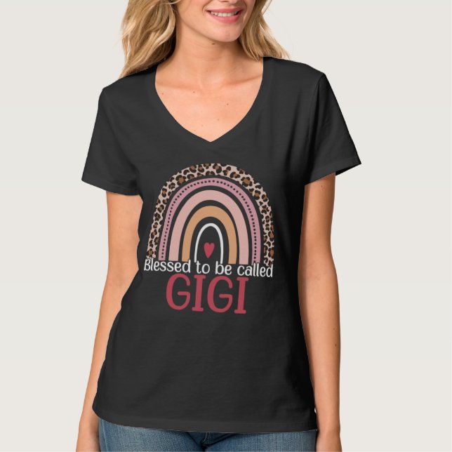 Blessed To Be Called Gigi Rainbow Leopard Print Mo T-Shirt (Front)