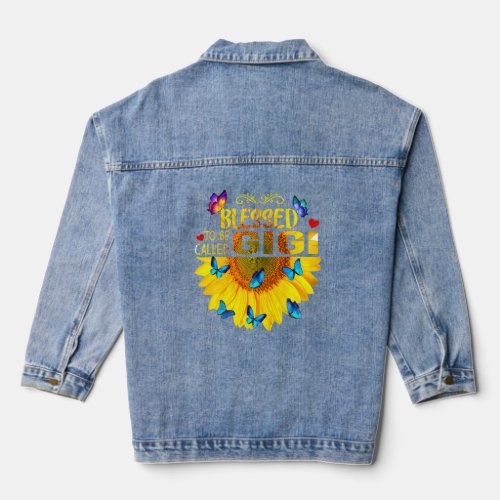 Blessed To Be Called Gigi Sunflower Butterfly  Denim Jacket
