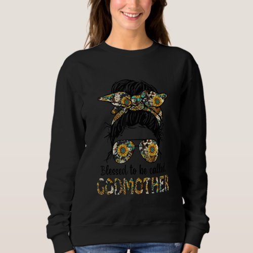 Blessed to be called Godmother Messy Bun Leopard M Sweatshirt