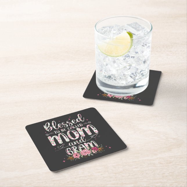 Blessed To Be Called Gram Flower Lovers  Square Paper Coaster (Insitu)