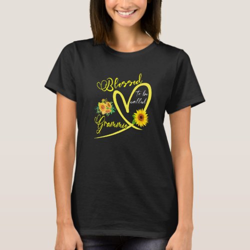 Blessed To Be Called Grammie Sunflower Heart Mothe T_Shirt