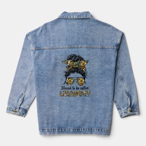 Blessed to be called Grammy Messy Bun Leopard Moth Denim Jacket