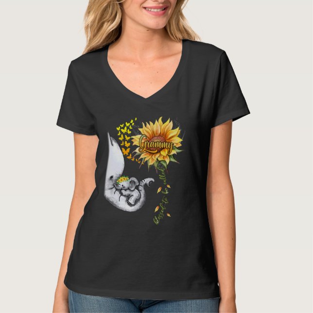 Blessed To Be Called Grammy Sunflower Elephant Mot T-Shirt (Front)