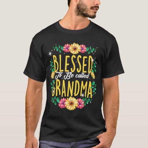 Blessed To Be Called Grandma Flowers Grandmother M T_Shirt