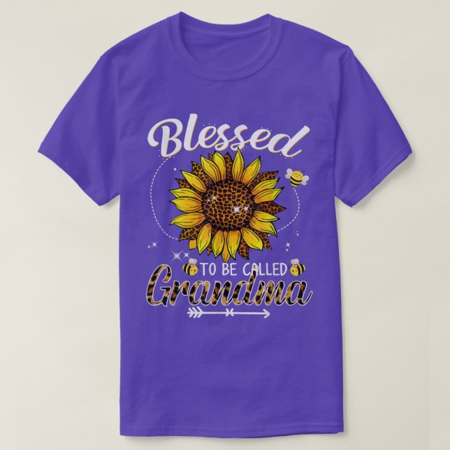 Blessed To Be Called Grandma Funny Leopard Sunflow T-Shirt (Design Front)