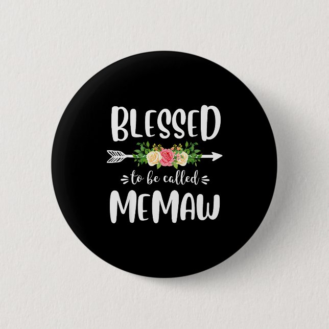 Blessed to be called memaw floral arrow design button (Front)
