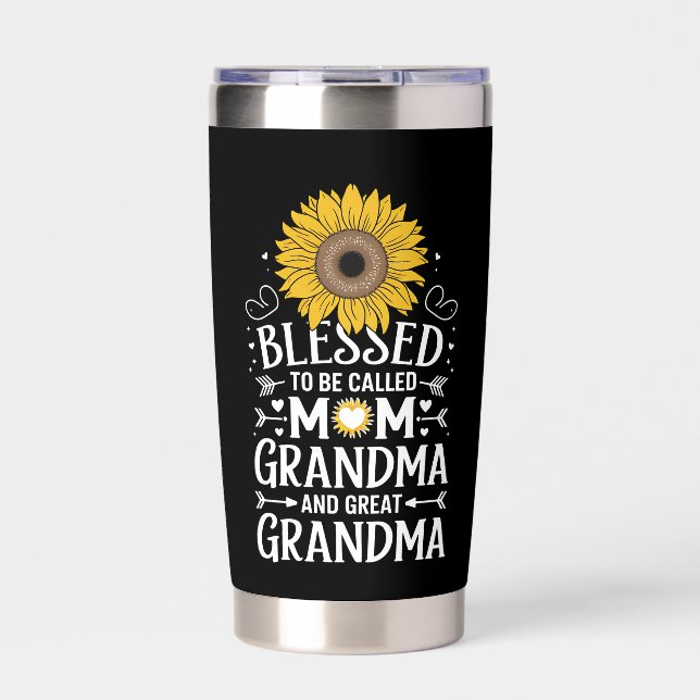 Blessed To Be Called Mom Grandma Great Sunflower Insulated Tumbler (Front)