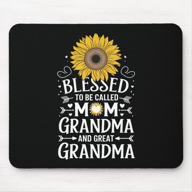 Blessed To Be Called Mom Grandma Great Sunflower Mouse Pad (Front)