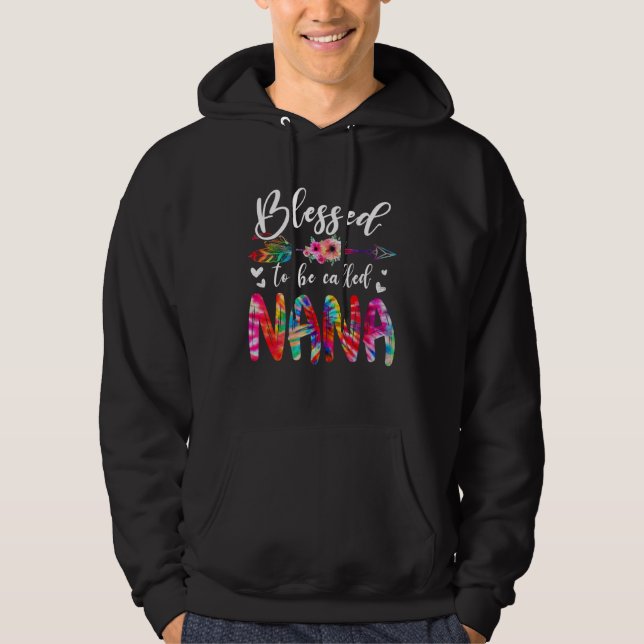 Blessed To Be Called Mom & Nana Floral Tie Dye Mot Hoodie (Front)