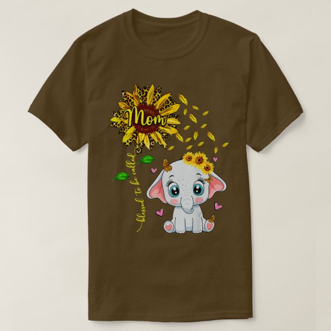 Blessed To Be Called Mom Sunflower Elephant  T-Shirt (Design Front)