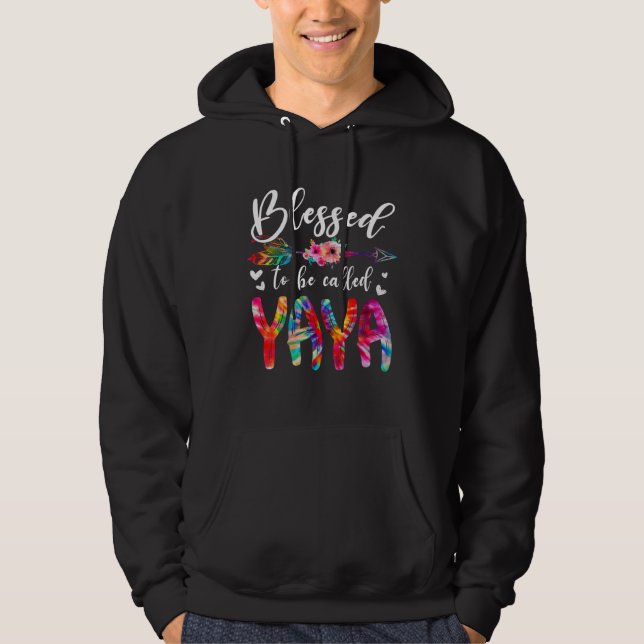 Blessed To Be Called Mom & Yaya Floral Tie Dye Mot Hoodie (Front)