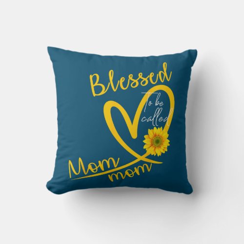 Blessed To Be Called MomMom Heart Sunflower Throw Pillow
