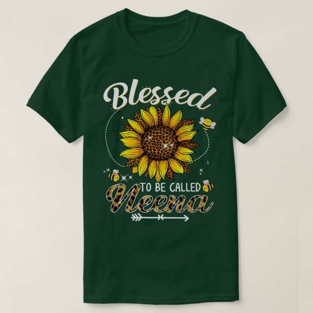 Blessed To Be Called Neena Funny Leopard Sunflower T-Shirt (Design Front)