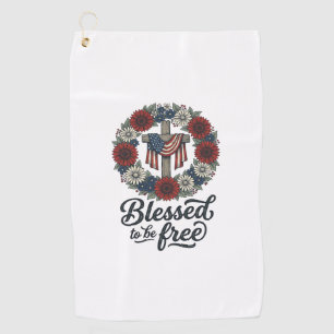 Blessed To Be Free Patriotic Floral Cross Shirt_1 Golf Towel