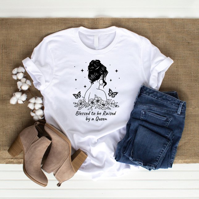 Blessed to be raised by a Queen Outline Mom Gift T-Shirt (cute mom quotes shirt)