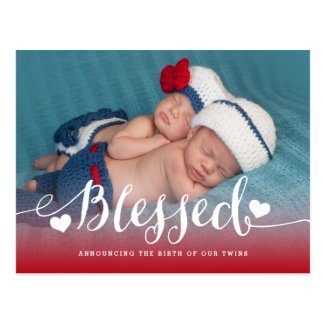 Blessed Twins | Photo Birth Announcement Postcard