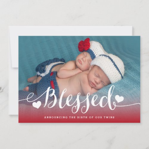 Blessed Twins  Red Valentine Birth Announcement