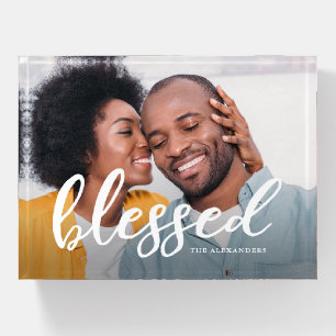 Blessed Typography with Photo and Name Paperweight