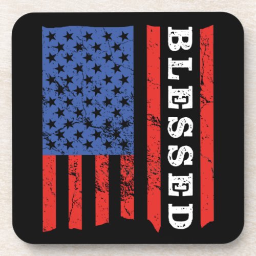 Blessed USA Flag Christian Patriot July 4 Faith Beverage Coaster