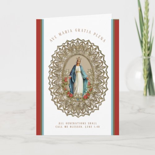 Blessed Virgin Hail Mary Catholic Vintage Floral  Card