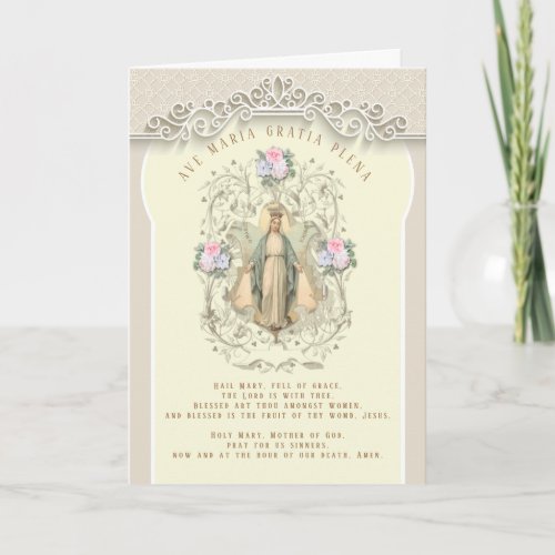 Blessed Virgin Hail Mary Catholic Vintage Floral   Card