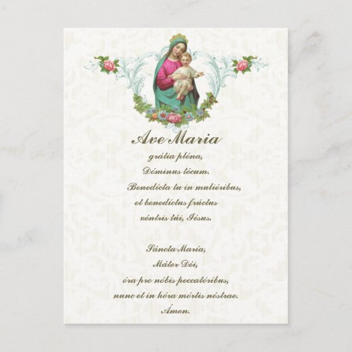 Blessed Virgin Hail Mary Jesus Latin Vintage Postcard