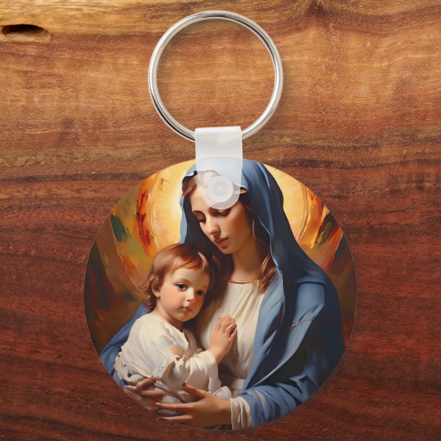 Blessed Virgin Mary and Baby Jesus Keychain (Front)