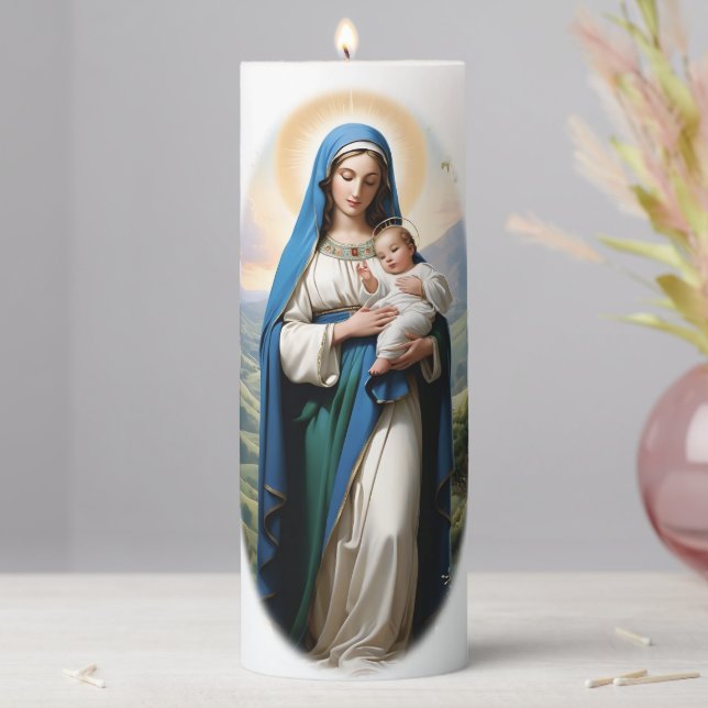 Blessed Virgin Mary and Baby Jesus Pillar Candle (In Situ)