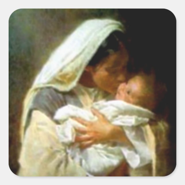 Blessed Virgin Mary and Infant Child Jesus Square Sticker (Front)