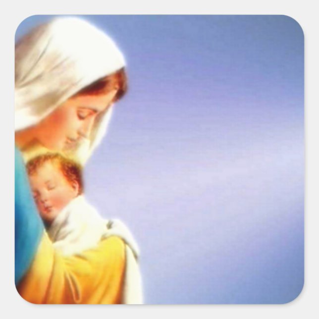 Blessed Virgin Mary and Infant Child Jesus Square Sticker (Front)