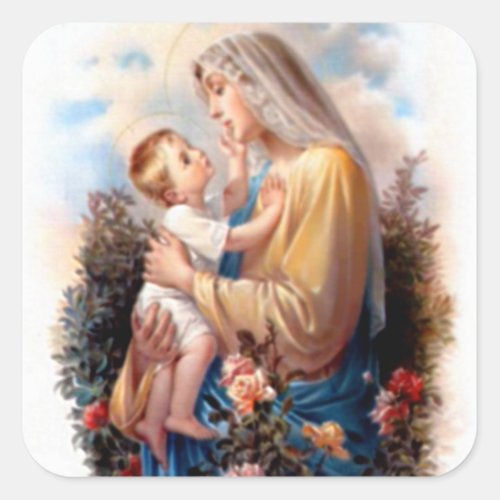 Blessed Virgin Mary and Infant Child Jesus Square Sticker