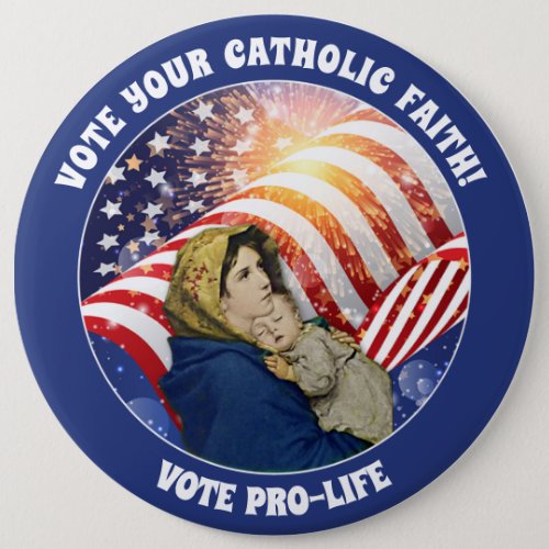 Blessed Virgin Mary Baby Jesus American Flag  Butt Button