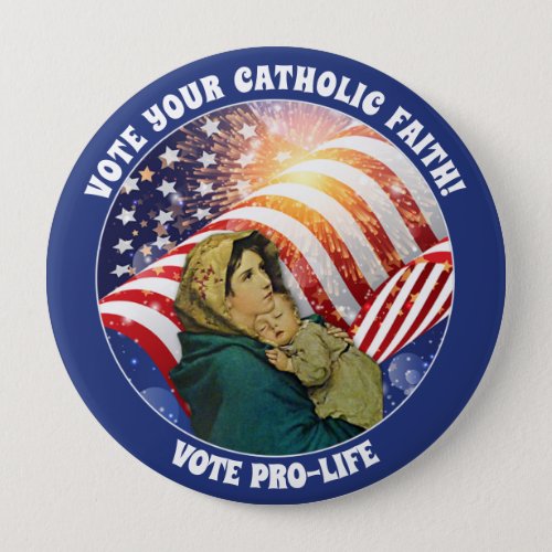 Blessed Virgin Mary Baby Jesus American Flag Butto Button