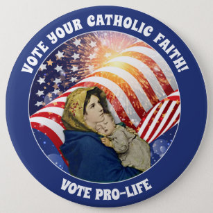 Blessed Virgin Mary Baby Jesus American Flag  Button