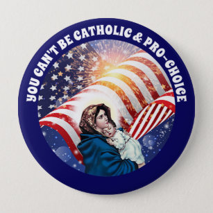 Blessed Virgin Mary Baby Jesus American Flag Button