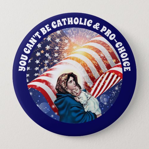 Blessed Virgin Mary Baby Jesus American Flag Button