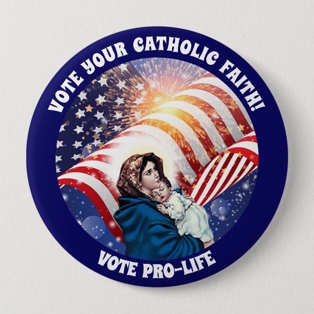 Blessed Virgin Mary Baby Jesus American Flag Button (Front)