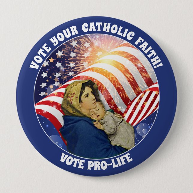 Blessed Virgin Mary Baby Jesus American Flag  Button (Front)