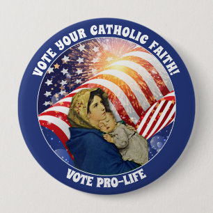 Blessed Virgin Mary Baby Jesus American Flag  Button