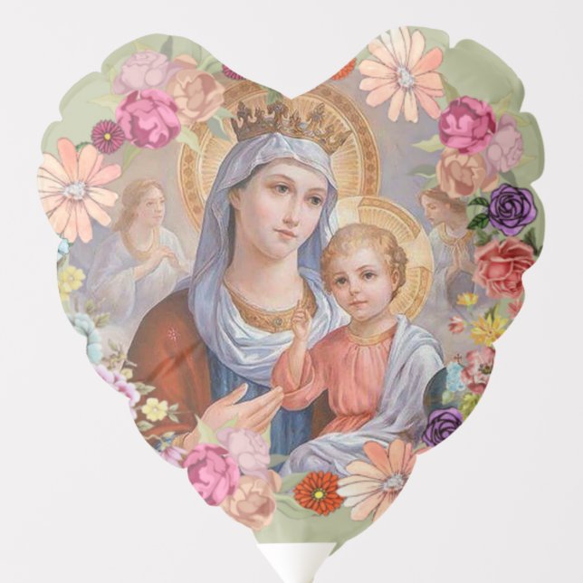 Blessed Virgin Mary Baby Jesus Catholic Flowers Balloon (Front)