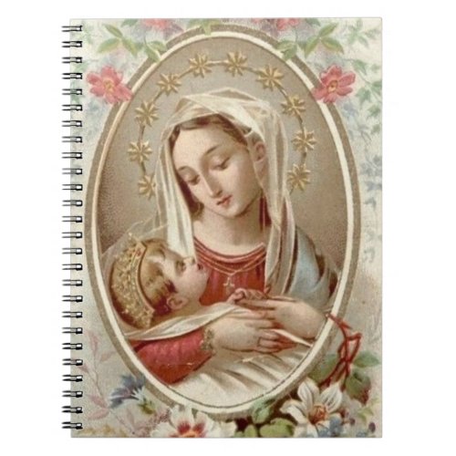 Blessed Virgin Mary Baby Jesus Floral Notebook